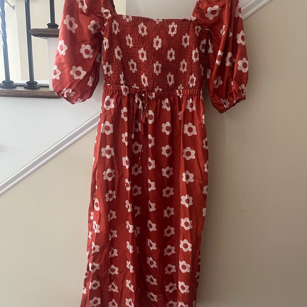 Red Dress with White Floral Design